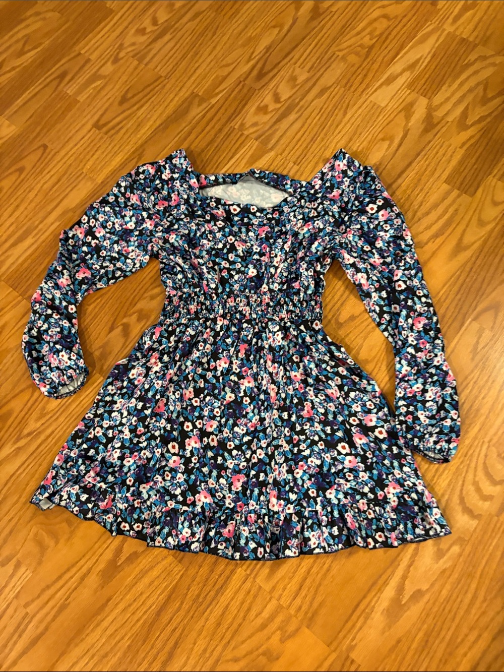 Navy Floral Long-Sleeve Dress